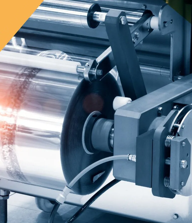 Plastic film roll on a packaging production machine